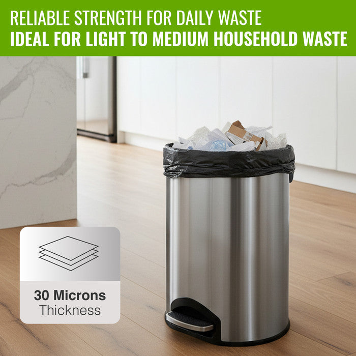 EcoBag - 50 Pack Extra Strong Heavy Duty Refuse Sacks - 50L - 30 Micron - Recyclable Bin Bags, Leak Resistant, Eco-Friendly, Durable Waste Disposal Bags for Household & Commercial Use