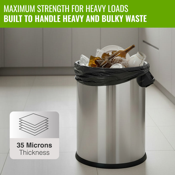 EcoBag - 50 Pack Extra Strong Heavy Duty Refuse Sacks - Recyclable Bin Bags, Leak Resistant, Eco-Friendly, Durable Waste Disposal Bags for Household & Commercial Use - 35 Micron - 50 L
