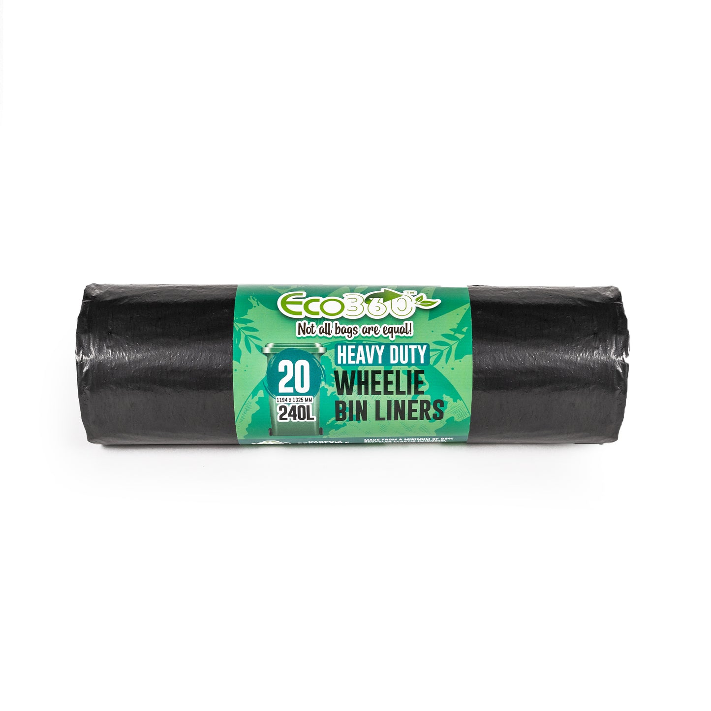 EcoBag 20 Heavy Duty Wheelie Bin Liners, 240 Litre Capacity Black Bag