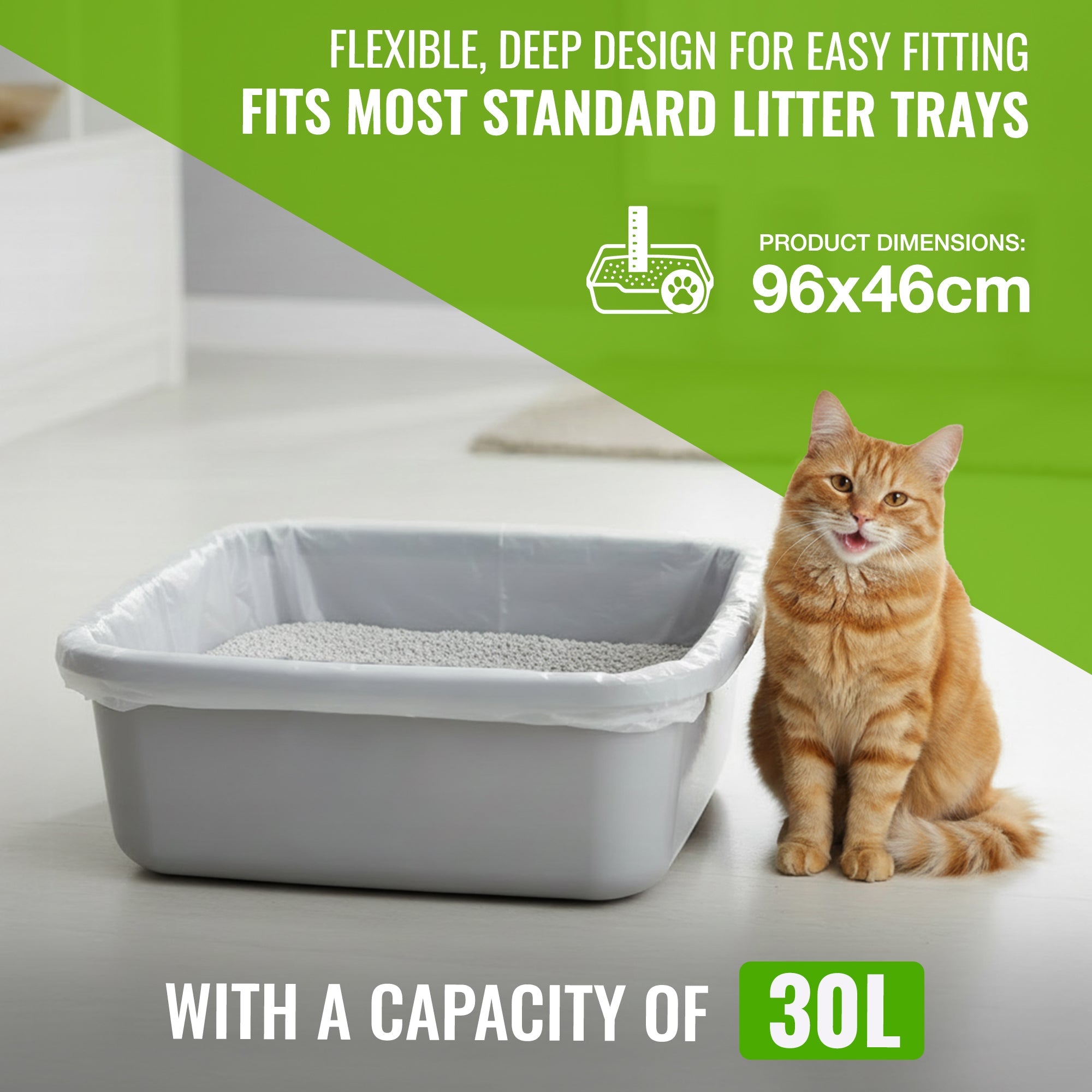 Ecobag - 30 Pack Cat Litter Tray Liners - 30L - 27 Microns - Heavy Duty Cat Litter Bags, Recycled Litter Liners, Durable Tray Liners, Eco-Friendly & Easy to Dispose (960 x 460 mm)