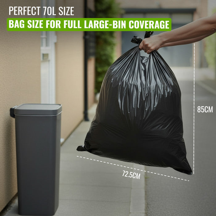 EcoBag - 50 Pack Extra Strong Heavy Duty Refuse Sacks - 70L - 30 Micron - Recyclable Bin Bags, Leak Resistant, Eco-Friendly, Durable Waste Disposal Bags for Household & Commercial Use
