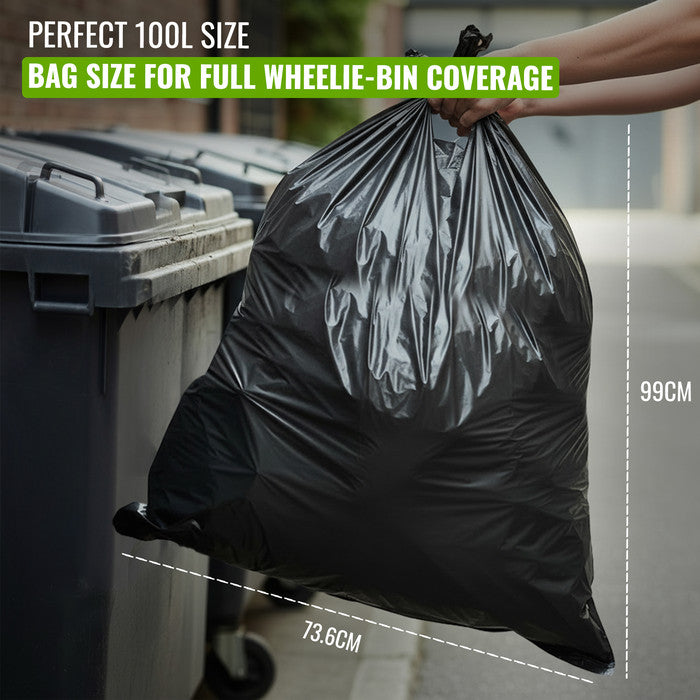 EcoBag - 50 Pack Extra Strong Heavy Duty Refuse Sacks - Recyclable Bin Bags, Leak Resistant, Eco-Friendly, Durable Waste Disposal Bags for Household & Commercial Use - 35 Micron - 100L