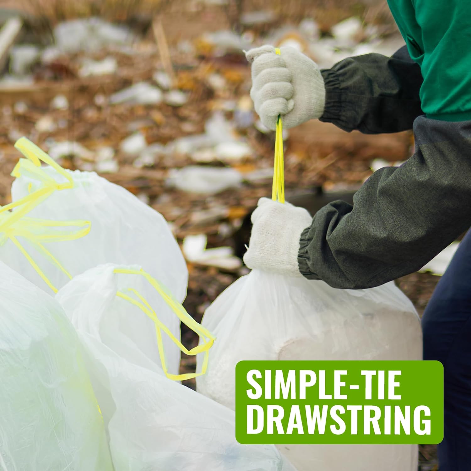 EcoBag - White Kitchen Drawstring Bin Liner - 20L - 24 Micron - Heavy Duty, Extra Strong, Brabantia Compatible, Eco-Friendly, Tear Resistant & Recyclable