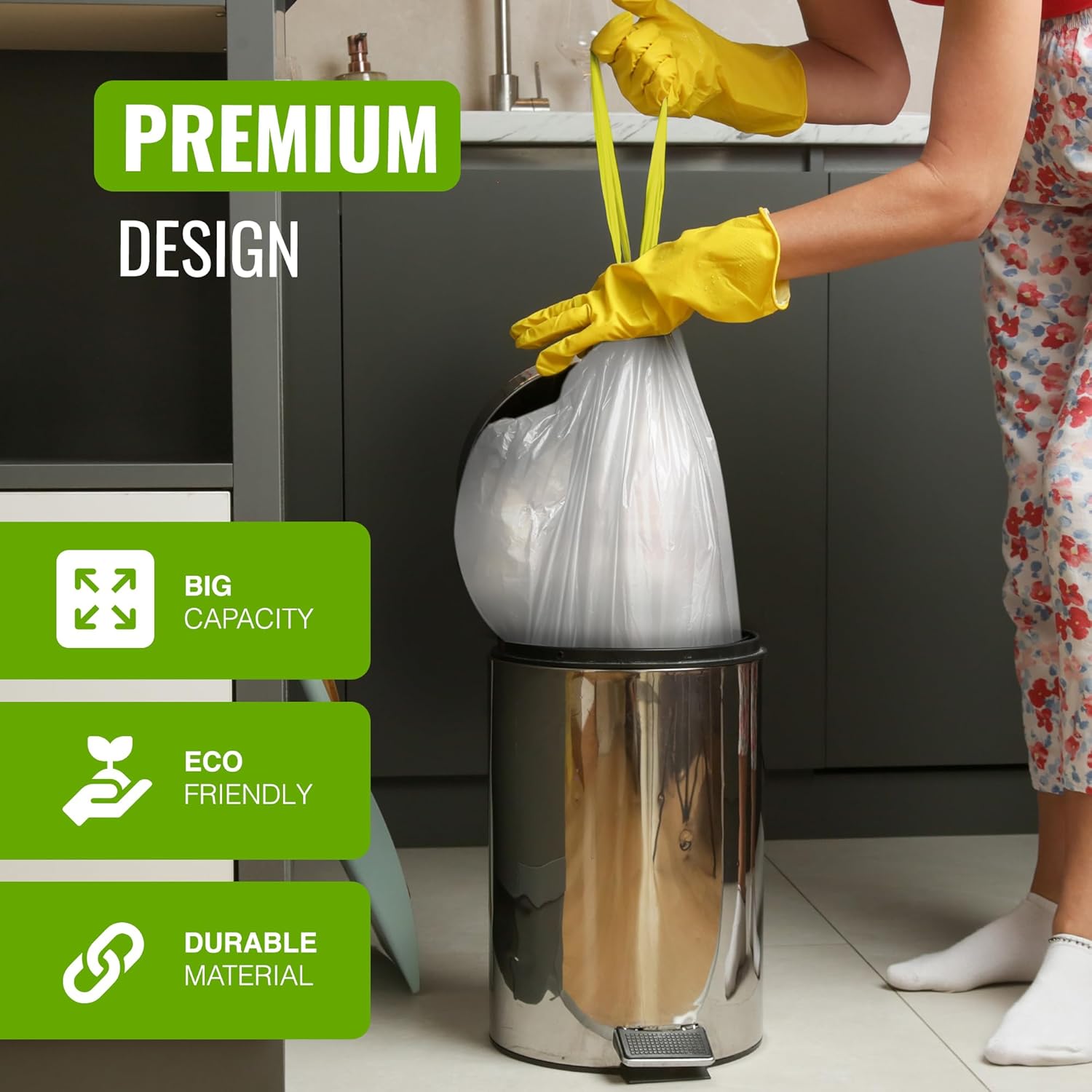 EcoBag - White Kitchen Drawstring Bin Liner - 20L - 24 Micron - Heavy Duty, Extra Strong, Brabantia Compatible, Eco-Friendly, Tear Resistant & Recyclable