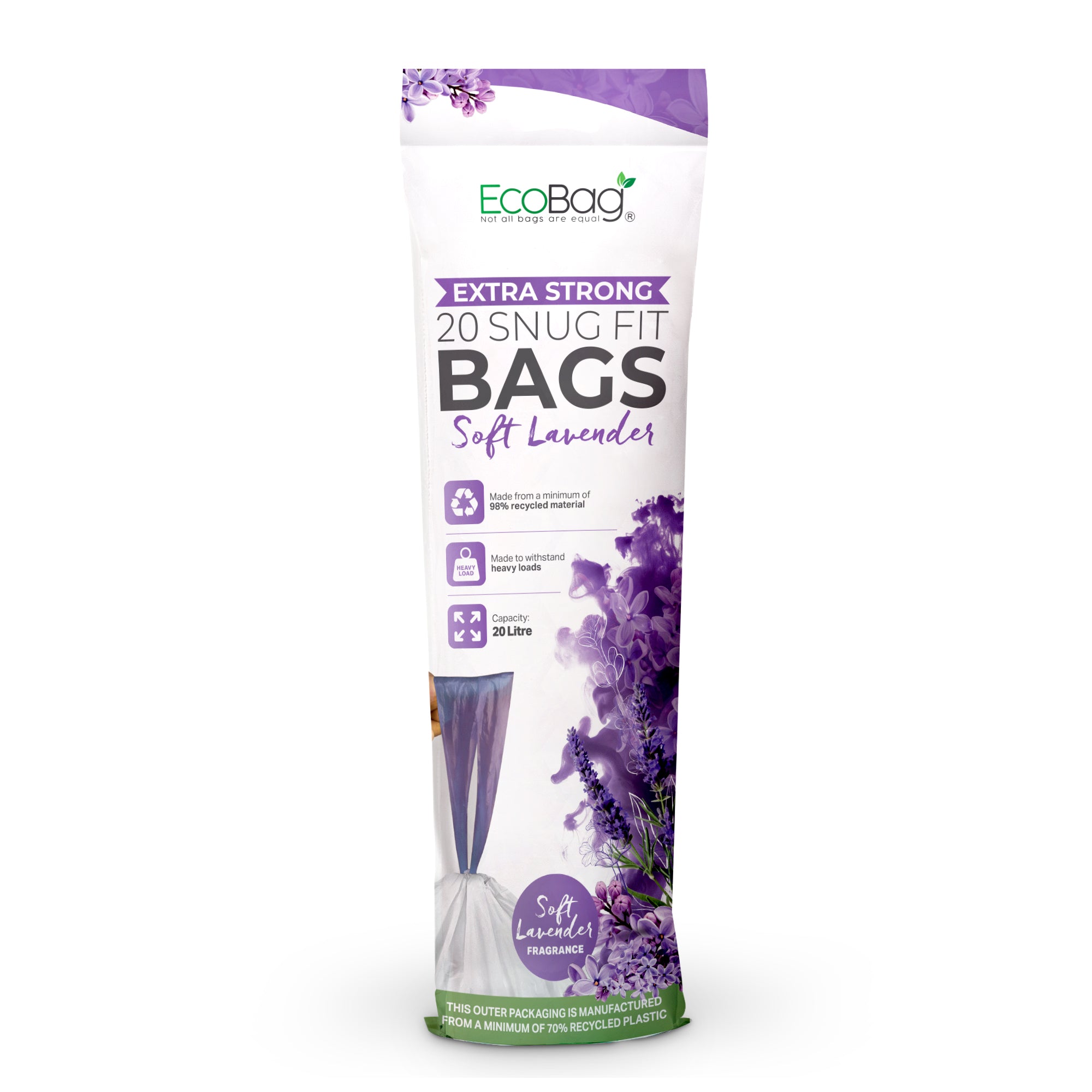 EcoBag - White Kitchen Drawstring Bin Liner - 20L - 24 Micron - Heavy Duty, Extra Strong, Brabantia Compatible, Eco-Friendly, Tear Resistant & Recyclable