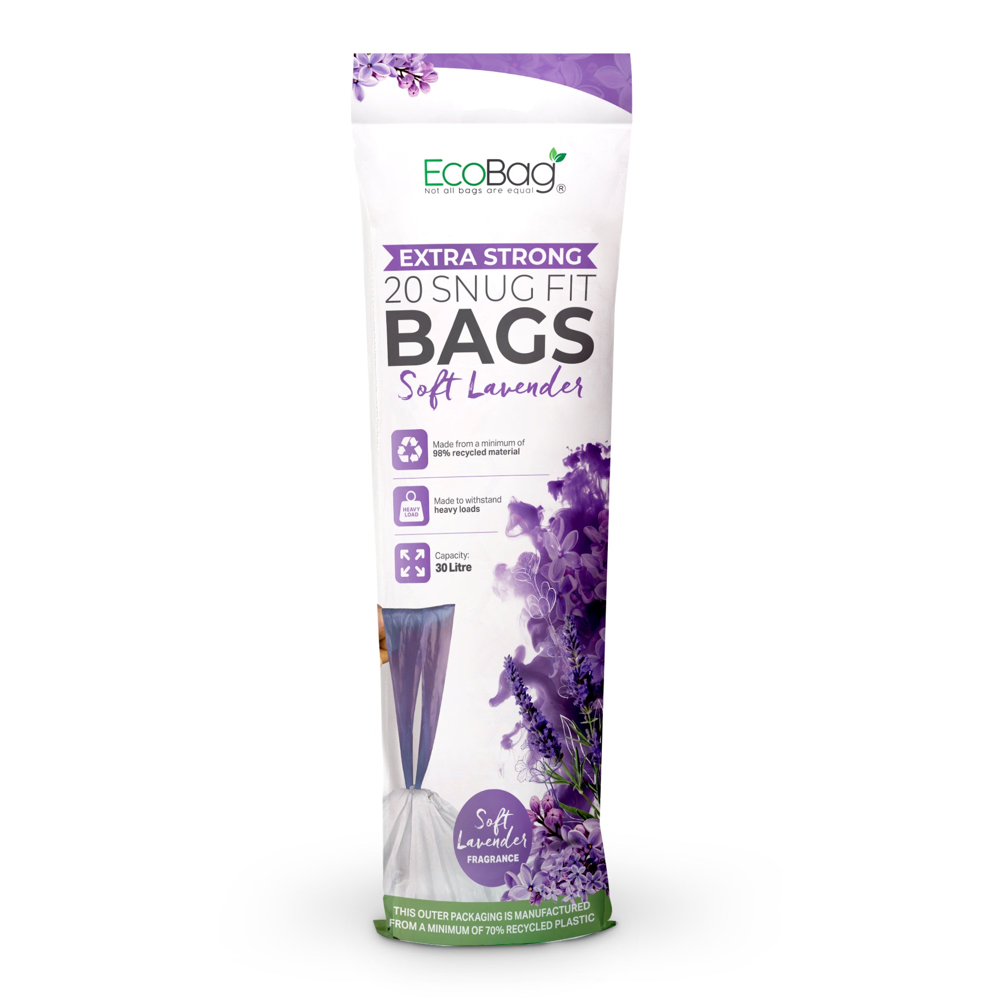 EcoBag - White Kitchen Drawstring Bin Liner - 30L - 25 Micron - Heavy Duty, Extra Strong, Brabantia Compatible, Eco-Friendly, Tear Resistant & Recyclable