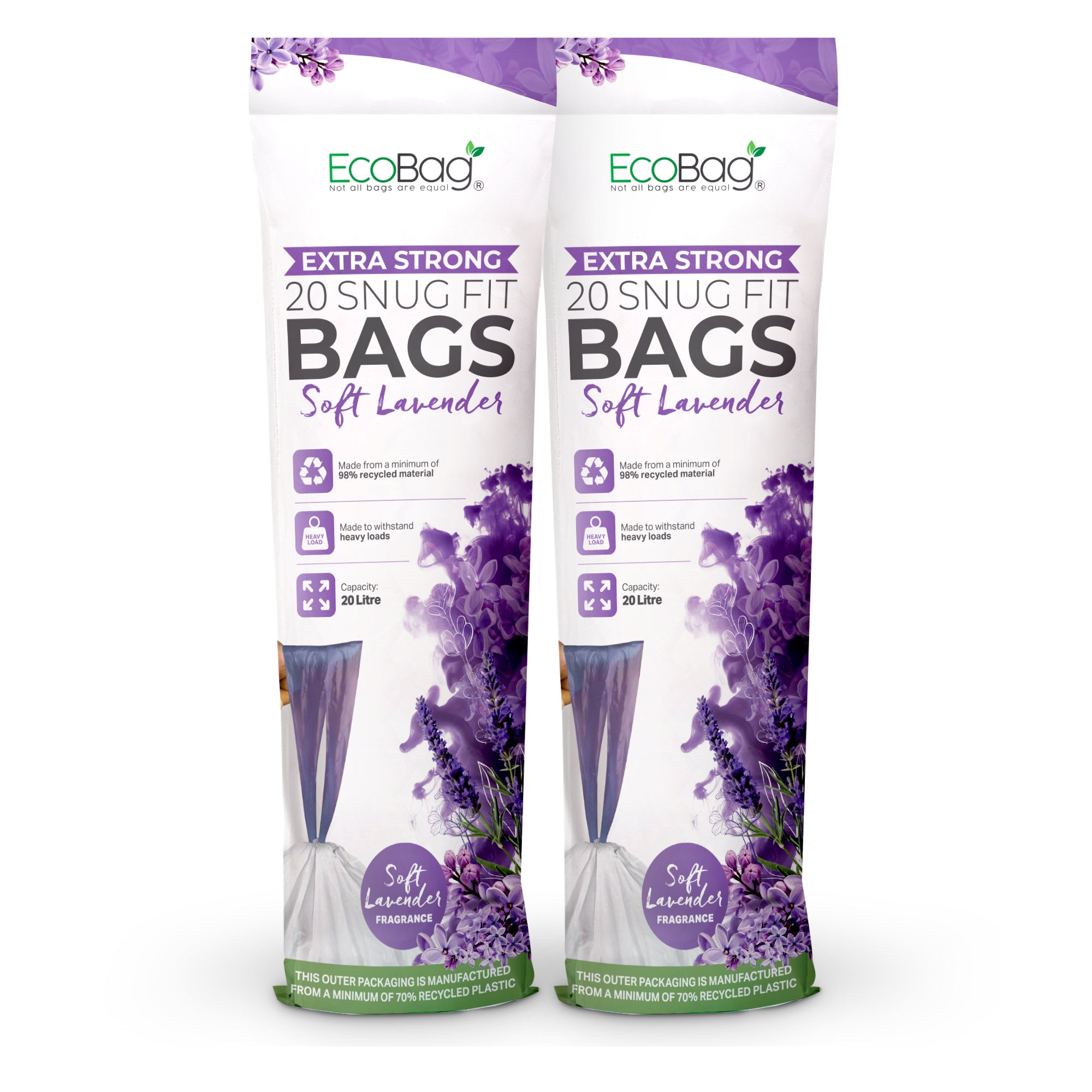 EcoBag - White Kitchen Drawstring Bin Liner - 20L - 24 Micron - Heavy Duty, Extra Strong, Brabantia Compatible, Eco-Friendly, Tear Resistant & Recyclable