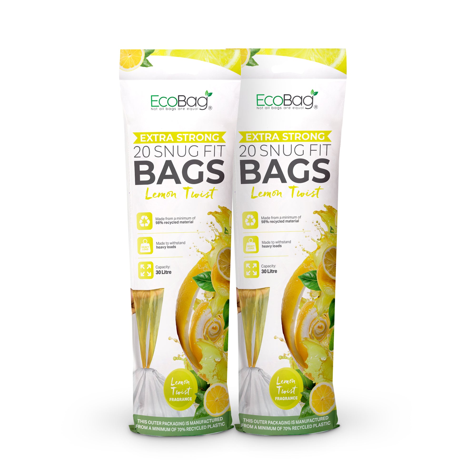 EcoBag - White Kitchen Drawstring Bin Liner - 30L - 25 Micron - Heavy Duty, Extra Strong, Brabantia Compatible, Eco-Friendly, Tear Resistant & Recyclable
