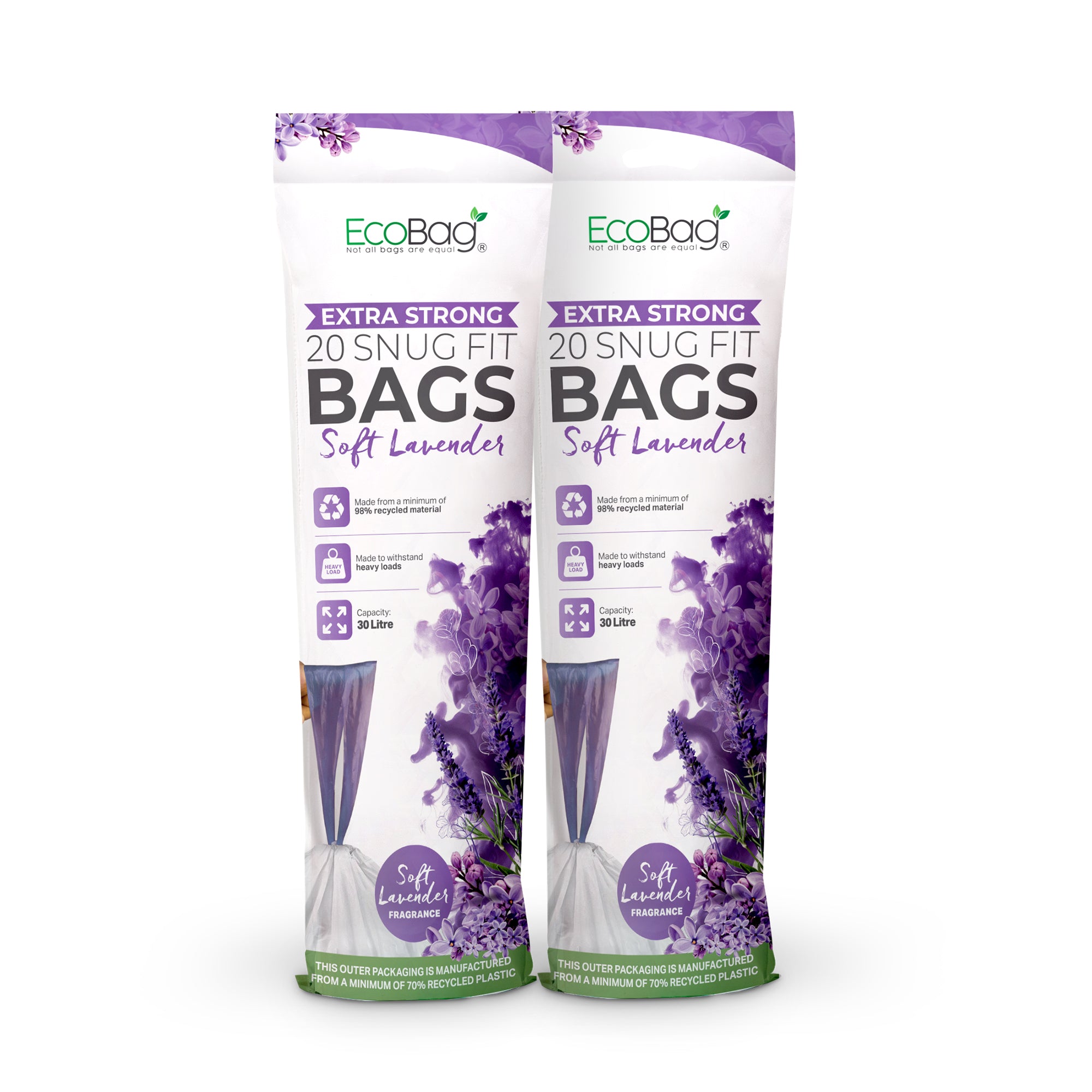 EcoBag - White Kitchen Drawstring Bin Liner - 30L - 25 Micron - Heavy Duty, Extra Strong, Brabantia Compatible, Eco-Friendly, Tear Resistant & Recyclable
