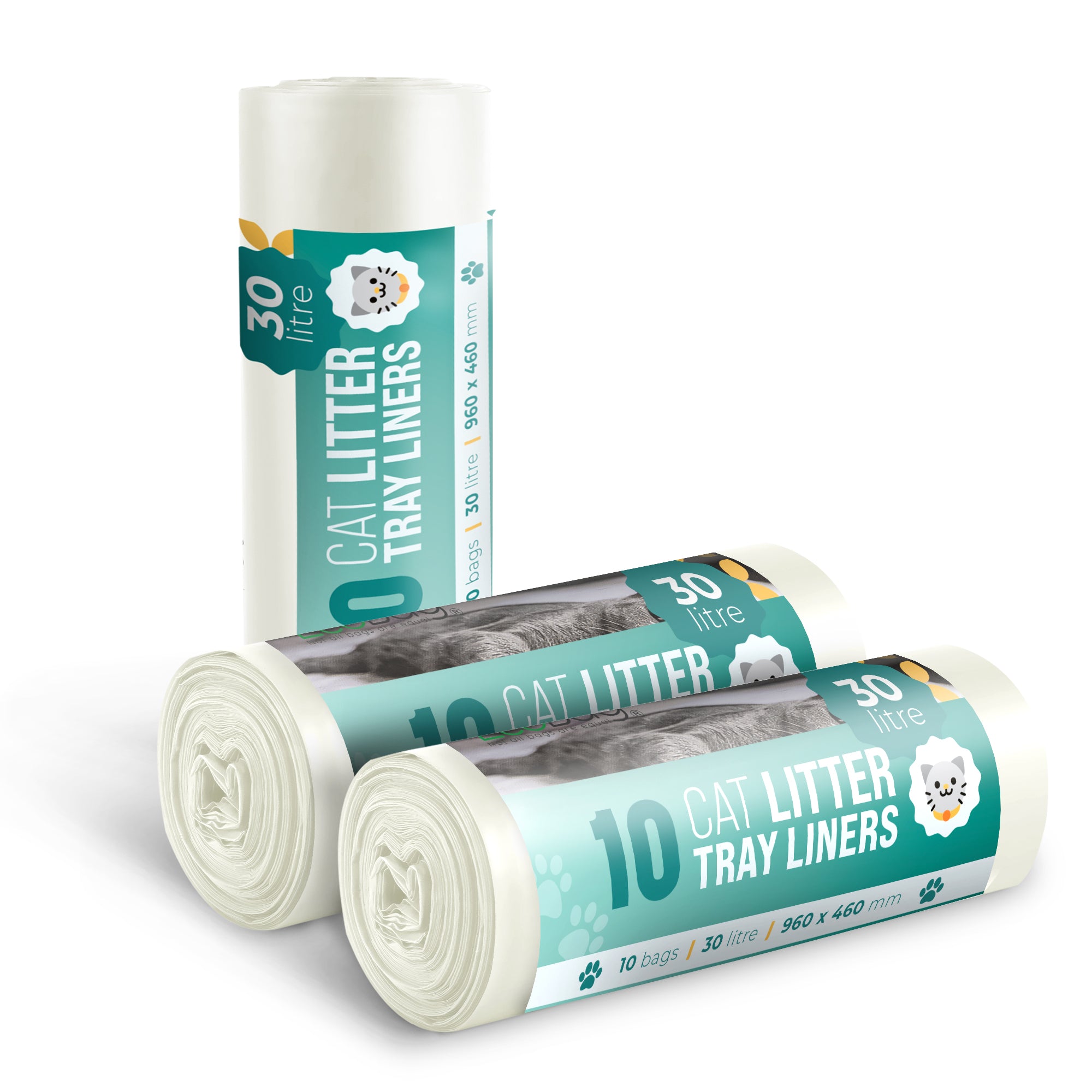 Ecobag - 30 Pack Cat Litter Tray Liners - 30L - 27 Microns - Heavy Duty Cat Litter Bags, Recycled Litter Liners, Durable Tray Liners, Eco-Friendly & Easy to Dispose (960 x 460 mm)