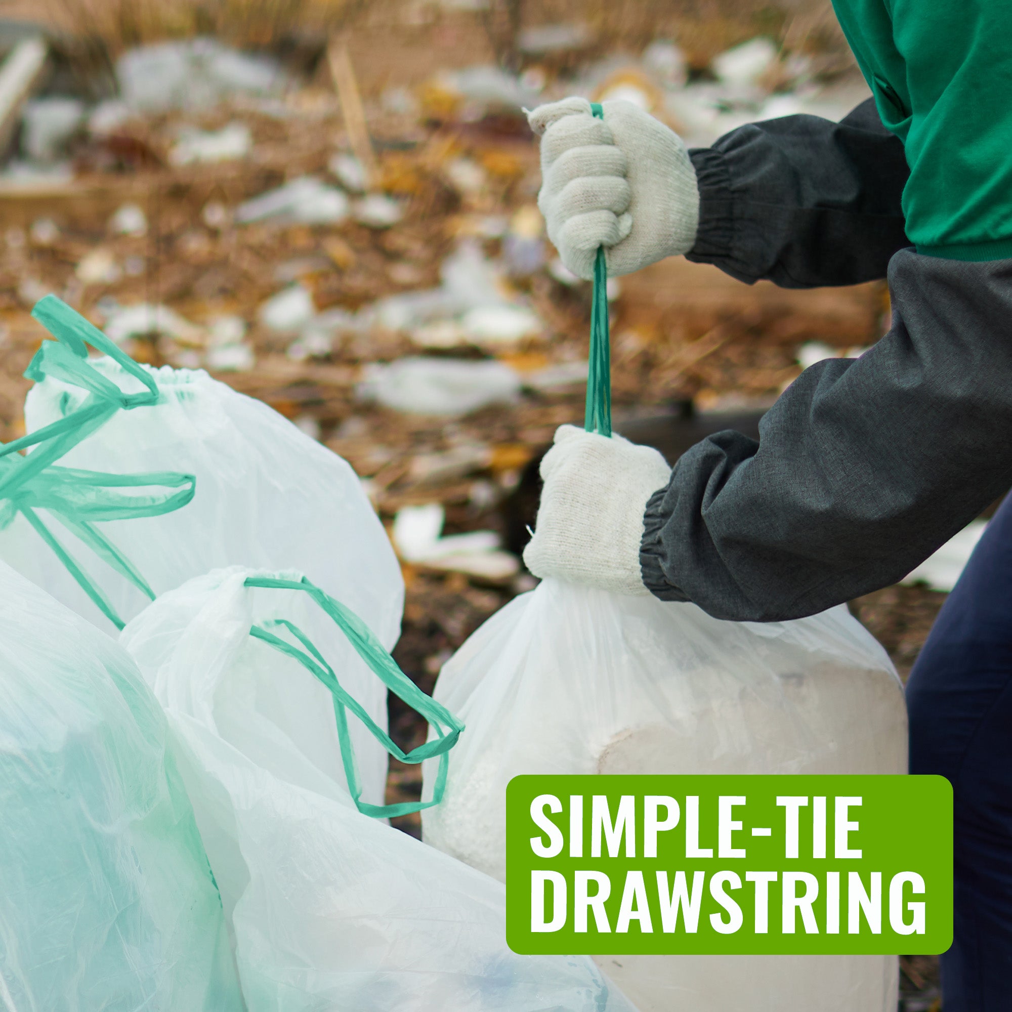 EcoBag - White Kitchen Drawstring Bin Liner - 20L - 24 Micron - Heavy Duty, Extra Strong, Brabantia Compatible, Eco-Friendly, Tear Resistant & Recyclable