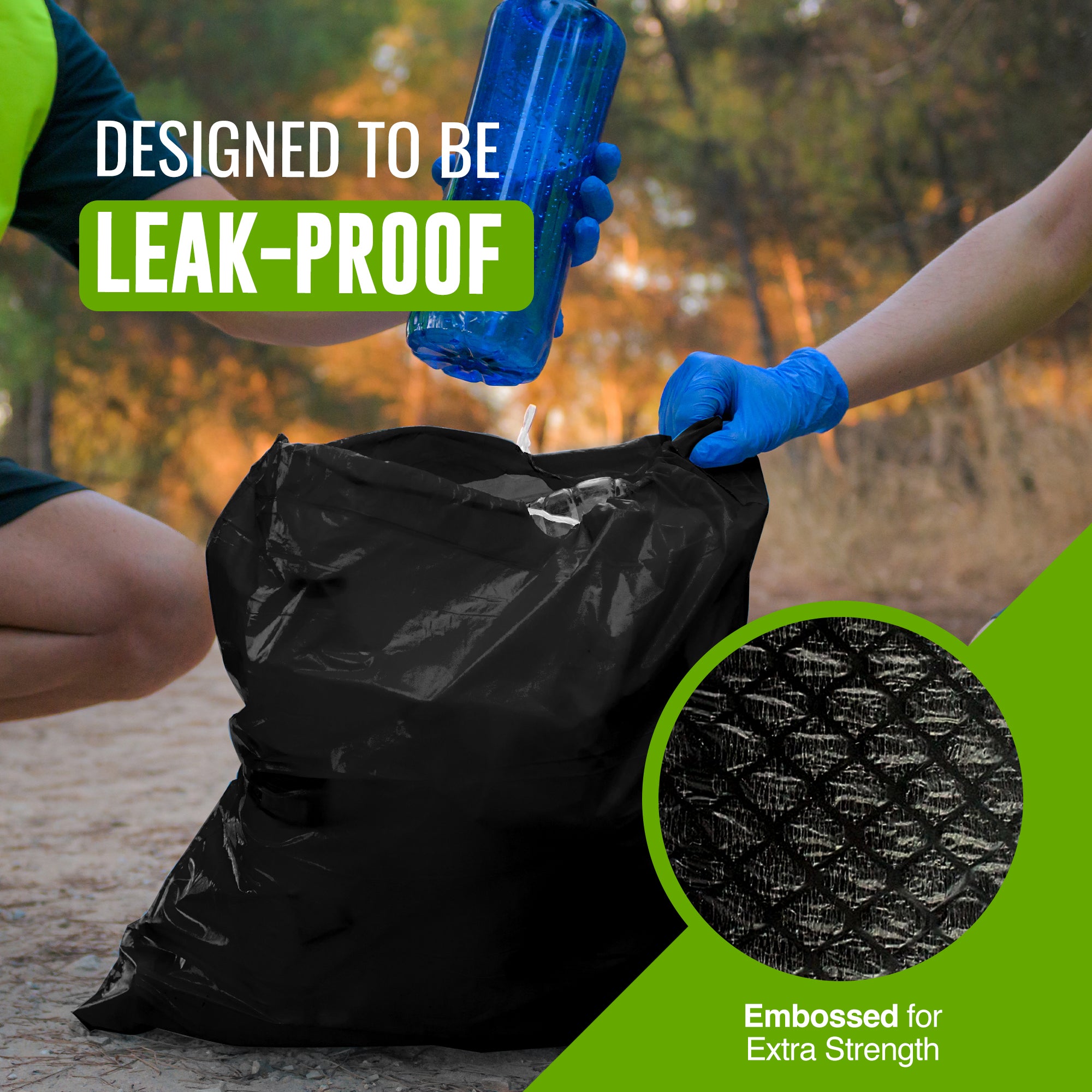10-Pack - 27 Micron - Ultimate Embossed Black Drawstring Bin Liner Bin Bag Refuse Sacks Heavy Duty - 80L Capacity | 100% Recyclable