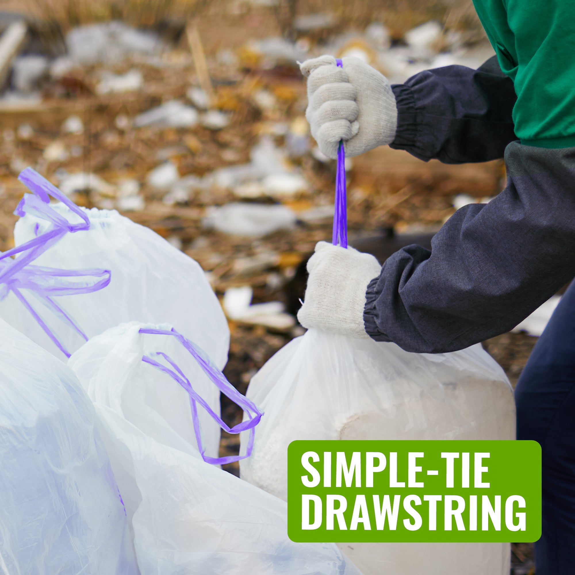 EcoBag - White Kitchen Drawstring Bin Liner - 20L - 24 Micron - Heavy Duty, Extra Strong, Brabantia Compatible, Eco-Friendly, Tear Resistant & Recyclable