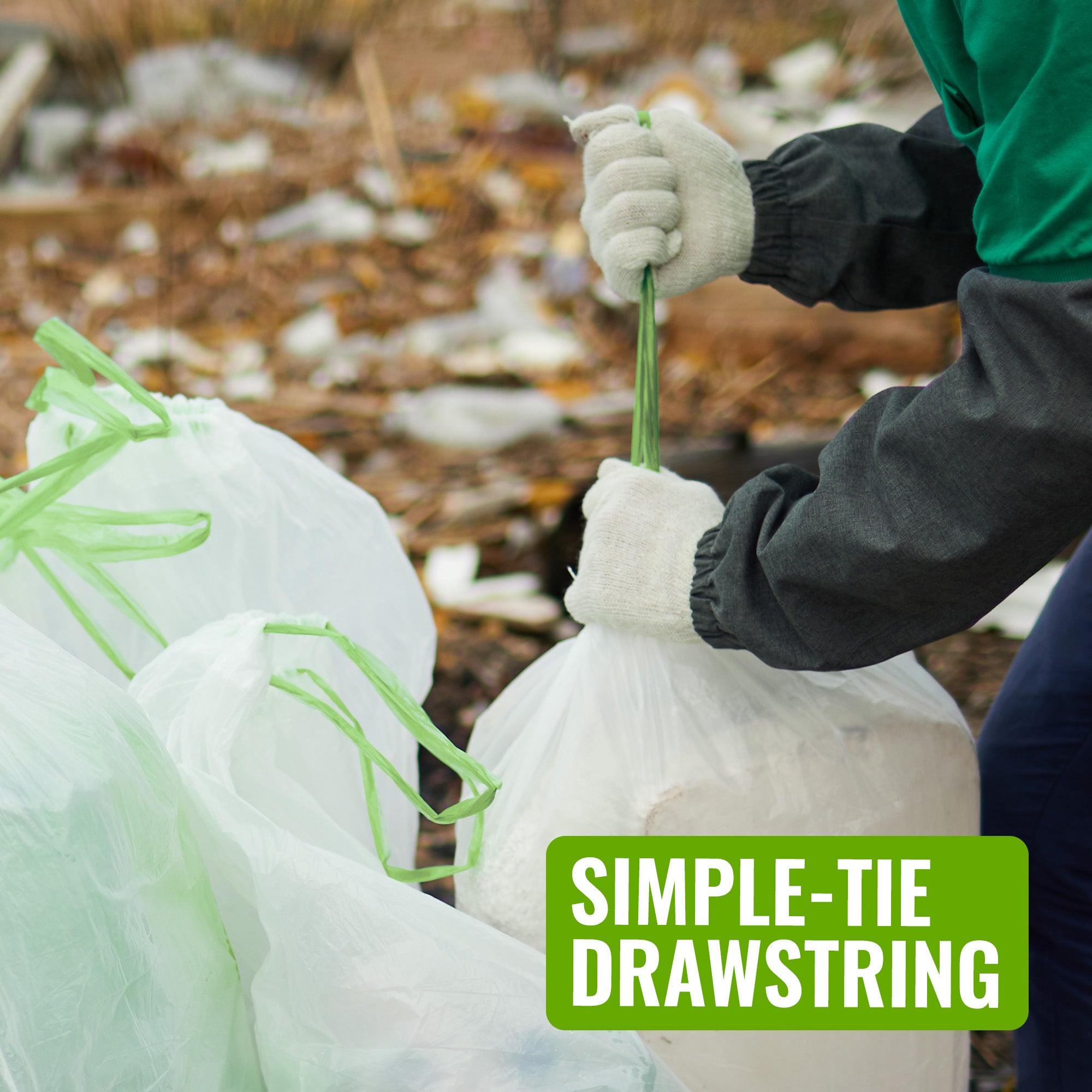 EcoBag - White Kitchen Drawstring Bin Liner - 30L - 25 Micron - Heavy Duty, Extra Strong, Brabantia Compatible, Eco-Friendly, Tear Resistant & Recyclable